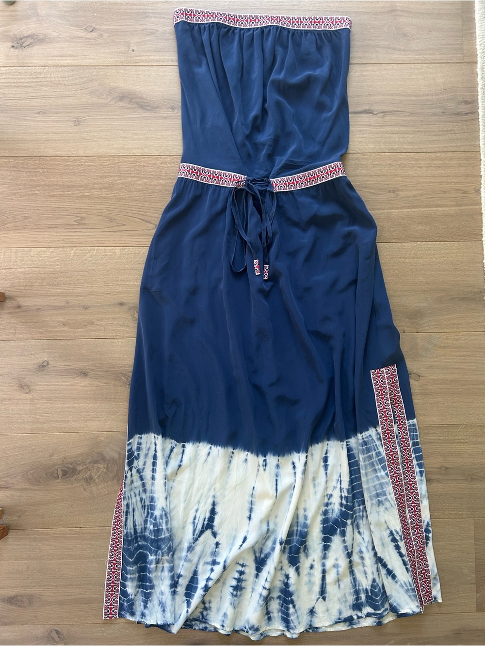 Gypsy 05 Silk Strapless Maxi Dress Navy Tie Dye Summer Dress